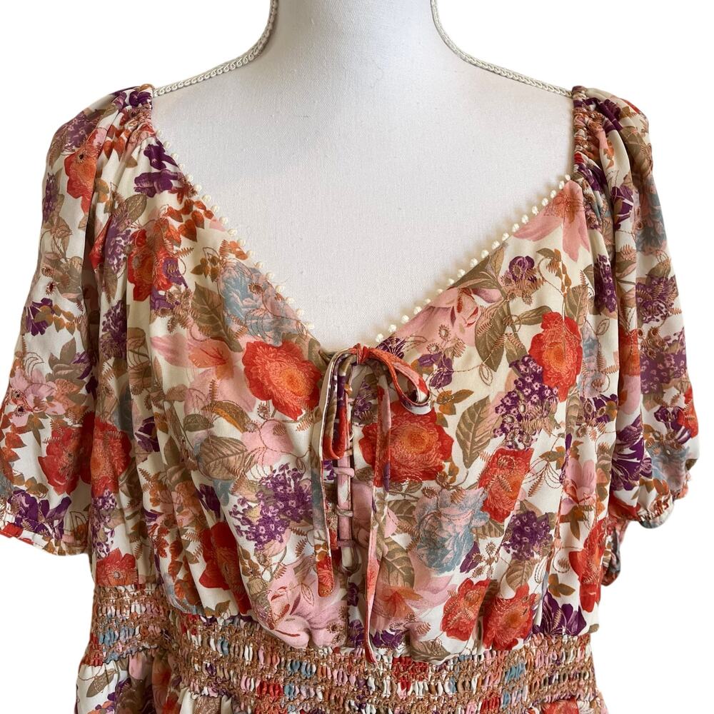 Torrid Top Blouse Georgette Size 3 3X 22/24 Peach Rust Floral Peasant Boho - Picture 2 of 13
